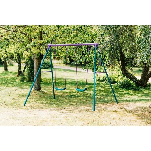 Huśtawka ogrodowa na plac zabaw dla dzieci Plum Sedna - podwójna, turkusowa, metalowa