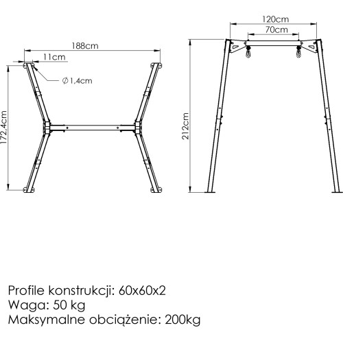 Huśtawka 1-stanowiskowa na łożyskach (stelaż) PREMIUM MO-012 - Marbo Sport