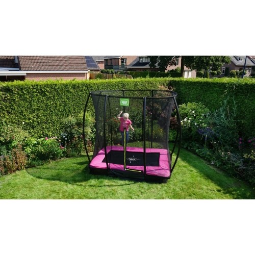 EXIT Silhouette trampolina ziemna 153x214cm z siatką zabezpieczającą - różowa