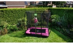 EXIT Silhouette trampolina ziemna 153x214cm z siatką zabezpieczającą - różowa