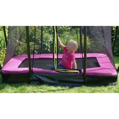 EXIT Silhouette trampolina ziemna 153x214cm z siatką zabezpieczającą - różowa