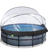 EXIT Basen kamienny ø427x122cm z pompą filtrem piaskowym i kopułą - szary