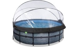 EXIT Basen kamienny ø427x122cm z pompą filtrem piaskowym i kopułą - szary