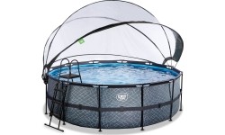 EXIT Basen kamienny ø427x122cm z pompą filtrem piaskowym i kopułą - szary