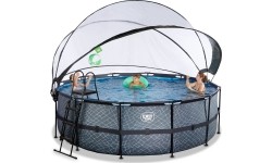 EXIT Basen kamienny ø427x122cm z pompą filtrem piaskowym i kopułą - szary