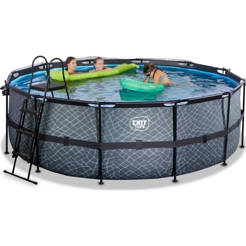 EXIT Basen kamienny ø427x122cm z pompą filtrem piaskowym i kopułą - szary