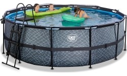 EXIT Basen kamienny ø427x122cm z pompą filtrem piaskowym i kopułą - szary