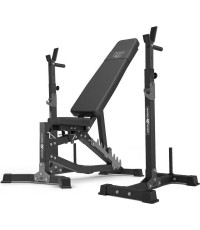 Zestaw MS30_2.0 | Dwustronnie regulowana ławka treningowa + wielopoziomowe stojaki (2 sztuki) pod sztangę z asekuracją - Marbo