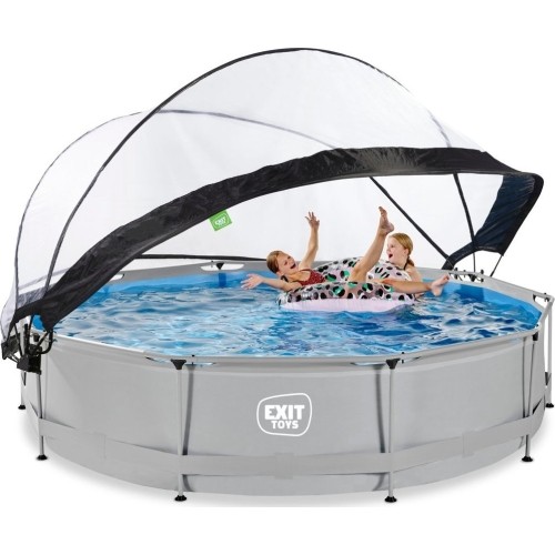 Basen EXIT Soft Grey ø360x76cm z pompą filtrującą i kopułą - szary
