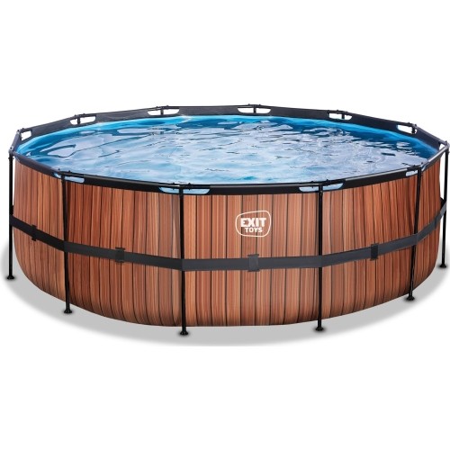 Basen EXIT Wood ø427x122cm z pompą i filtrem - brązowy