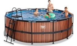 Basen EXIT Wood ø427x122cm z pompą i filtrem - brązowy