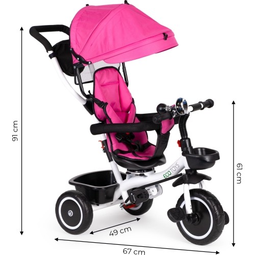 Rowerek Wózek trójkołowy dla małych dzieci z obracanym siedzeniem Eco Toys - różowy