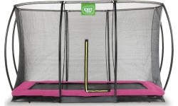 Trampolina gruntowa EXIT Silhouette 214x305 cm z siatką ochronną, prostokątna – różowa