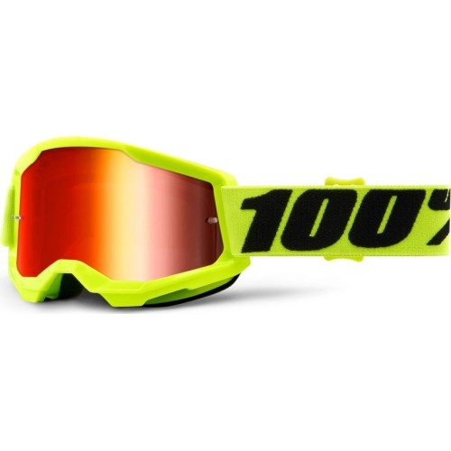 Gogle motocrossowe dla dzieci 100% Strata 2 Youth Mirror - červená, červené plexi