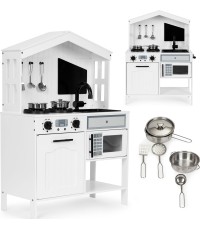 Drewniana kuchnia dla dzieci piekarnik palniki mikrofala akcesoria ECOTOYS