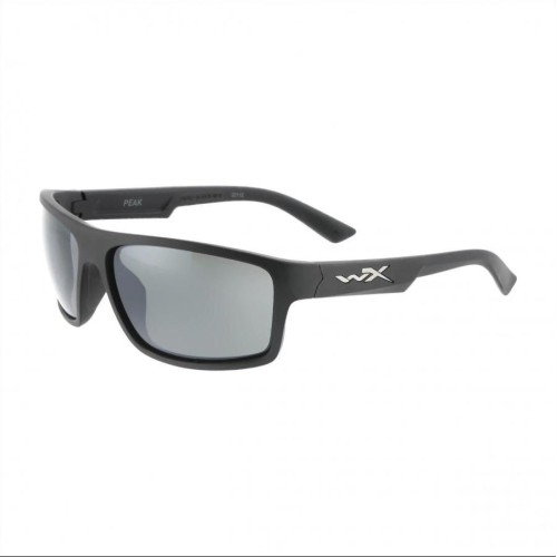Szare okulary Wiley X Peak ACPEA06 w czarnej oprawce.