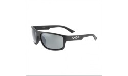 Szare okulary Wiley X Peak ACPEA06 w czarnej oprawce.