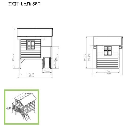 Drewniany domek do zabawy z tarasem i zjeżdżalnią Exit Loft 350 Natural