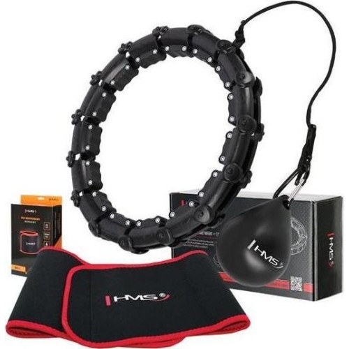 ZESTAW HULA HOOP HHW02 CZARNY Z OBCIĄŻNIKIEM HMS + WSPORNIK TALII BR163 CZERWONY