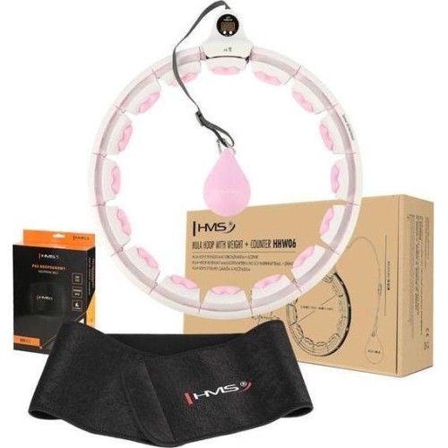 ZESTAW HULA HOOP HHW06 RÓŻOWY Z PIŁKĄ GRAWITACYJNĄ I LICZNIKIEM HMS + WSPORNIK TALII BR163 CZARNY