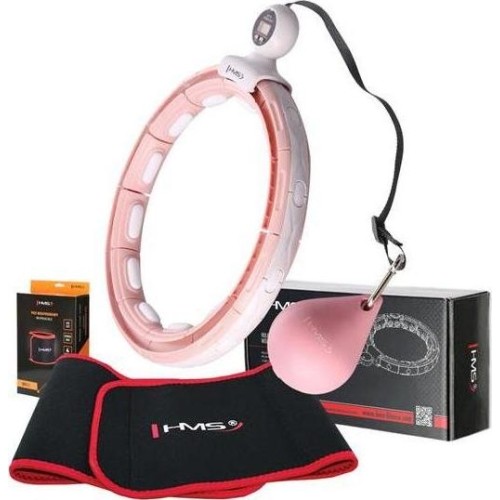 ZESTAW HULA HOOP MAGNETYCZNY RÓŻOWY HHM15 Z OBCIĄŻNIKIEM + LICZNIK HMS + WSPORNIK TALII BR163 CZERWONY