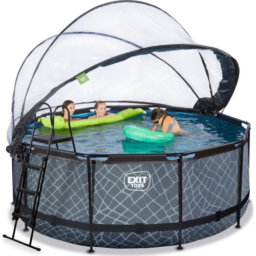 Basen EXIT Stone ø360 x 122 cm z zadaszeniem, pompą z filtrem piaskowym i pompą grzewczą