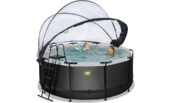 EXIT Black Leather basen ø360x122cm z pompą filtrem piaskowym i kopułą oraz pompą ciepła - czarny