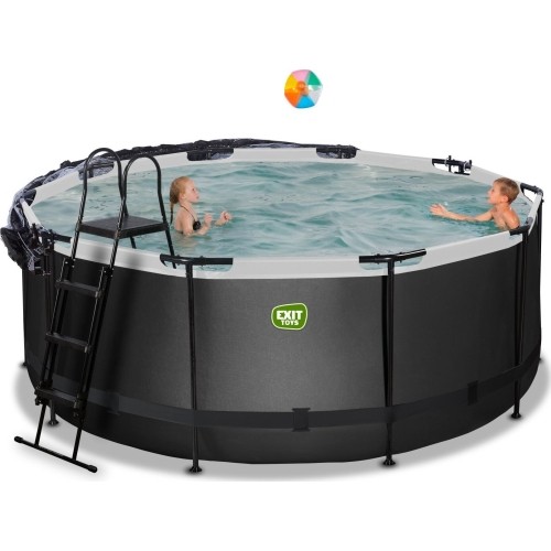 EXIT Black Leather basen ø360x122cm z pompą filtrem piaskowym i kopułą oraz pompą ciepła - czarny