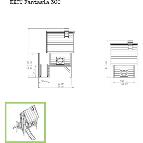 Drewniany domek do zabawy z tarasem i zjeżdżalnią Exit Fantasia 300 Natural