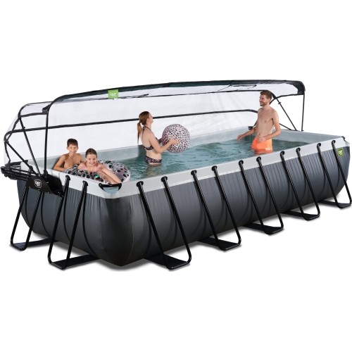 EXIT Black Leather basen 540x250x100cm z pompą filtrem piaskowym i kopułą - czarny