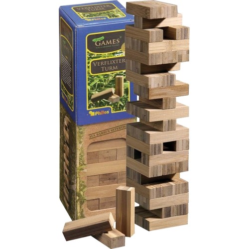 Towarzyska gra zręcznościowa Spadająca wieża Philos Tumbling Tower - Bambus, 6,6x6,6x25,5 cm