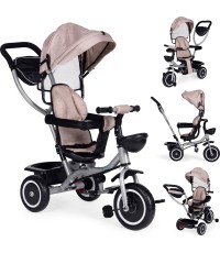 Trójkołowy rowerek spacerówka 2w1 obracane siedzisko składany daszek - beżowy ECOTOYS