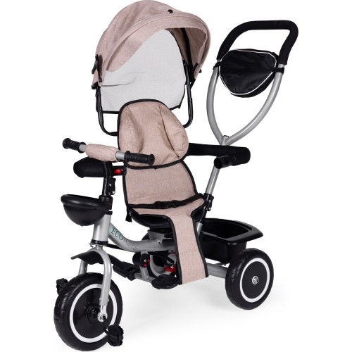 Trójkołowy rowerek spacerówka 2w1 obracane siedzisko składany daszek - beżowy ECOTOYS