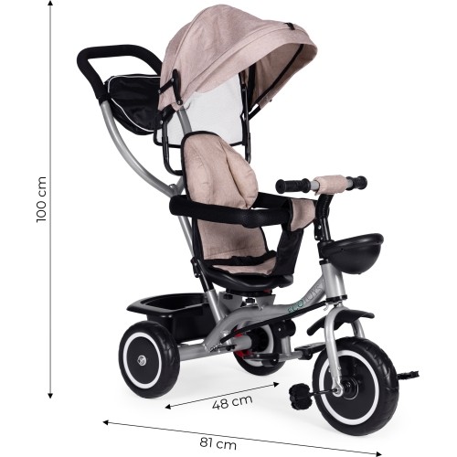 Trójkołowy rowerek spacerówka 2w1 obracane siedzisko składany daszek - beżowy ECOTOYS