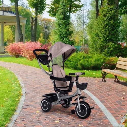Rowerek trójkołowy z pchaczem 2w1 ECOTOYS, obrotowe siedzisko, składany daszek, beżowy