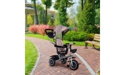Trójkołowy rowerek spacerówka 2w1 obracane siedzisko składany daszek - beżowy ECOTOYS
