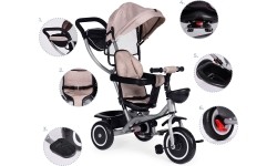 Trójkołowy rowerek spacerówka 2w1 obracane siedzisko składany daszek - beżowy ECOTOYS