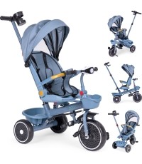 Rowerek trójkołowy spacerówka 2w1 obracane siedzisko składany daszek niebieski - ECOTOYS