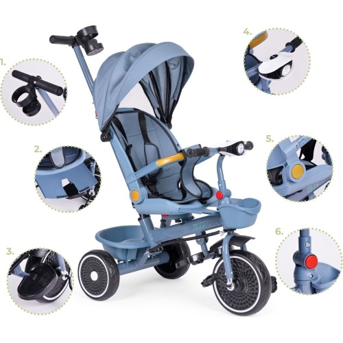 Rowerek trójkołowy-wózek 2w1 obrotowe siedzisko składany daszek niebieski - ECOTOYS