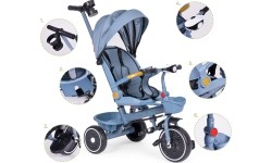 Rowerek trójkołowy spacerówka 2w1 obracane siedzisko składany daszek niebieski - ECOTOYS