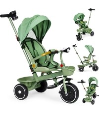 Rowerek trójkołowy z pchaczem 2w1, obrotowe siedzisko, składany daszek, zielony - ECOTOYS