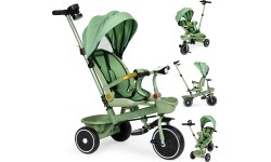 Rowerek trójkołowy spacerówka 2w1 obracane siedzisko składany daszek zielony - ECOTOYS