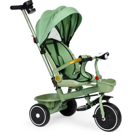 Rowerek trójkołowy z pchaczem 2w1, obrotowe siedzisko, składany daszek, zielony - ECOTOYS