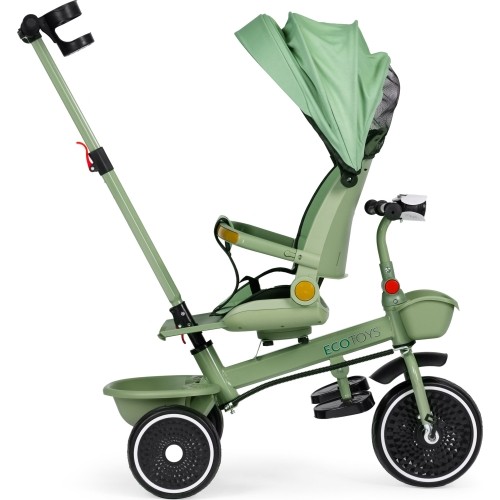 Rowerek trójkołowy z pchaczem 2w1, obrotowe siedzisko, składany daszek, zielony - ECOTOYS