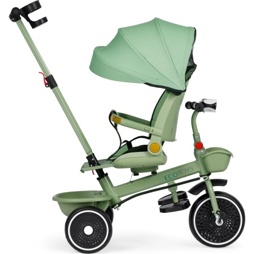 Rowerek trójkołowy spacerówka 2w1 obracane siedzisko składany daszek zielony - ECOTOYS