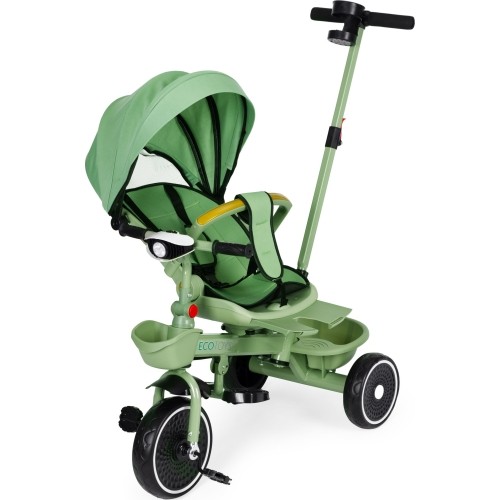 Rowerek trójkołowy spacerówka 2w1 obracane siedzisko składany daszek zielony - ECOTOYS