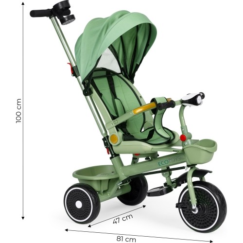 Rowerek trójkołowy z pchaczem 2w1, obrotowe siedzisko, składany daszek, zielony - ECOTOYS