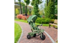 Rowerek trójkołowy spacerówka 2w1 obracane siedzisko składany daszek zielony - ECOTOYS