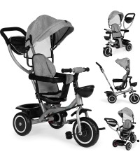 Trójkołowy rowerek spacerówka 2w1 obracane siedzisko składany daszek - szary ECOTOYS