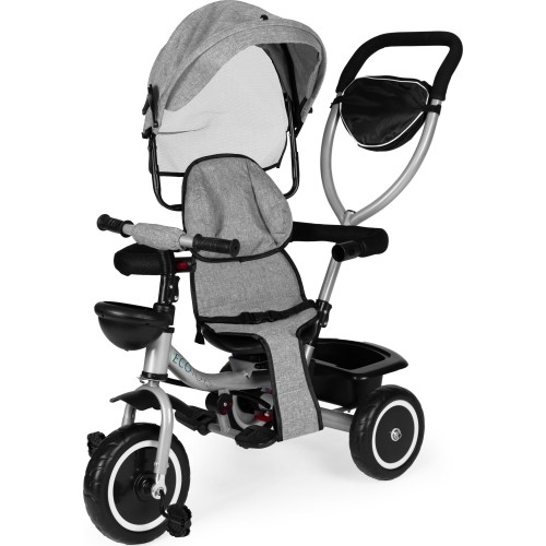 Trójkołowy rowerek spacerówka 2w1 obracane siedzisko składany daszek - szary ECOTOYS